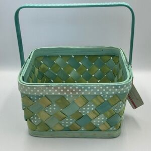 Ashland Easter Basket Kids OS Teal Green Brand New Polka Dot Woven Wood